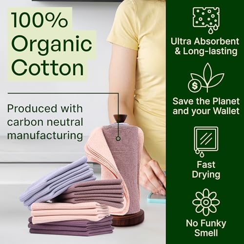 Image of mioeco 24 Pack Multicolored Reusable Paper Towels - Nature Friendly - Organic Cotton Alternative - Thick, Strong, Paperless Kitchen Dish Cloths - Reusable Napkins - Dish Towels - Cloth Napkin