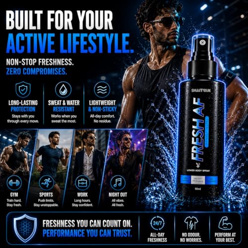 Image of Fresh AF Men's Hygiene Spray for Intimate & Lower Body Odour Control - 750 Sprays | Barely There Anti-Bacterial, pH Balanced with Aloe Vera | Pre Workout & Post Gym Freshness Spray | Sweat Protection (Unholy Water)