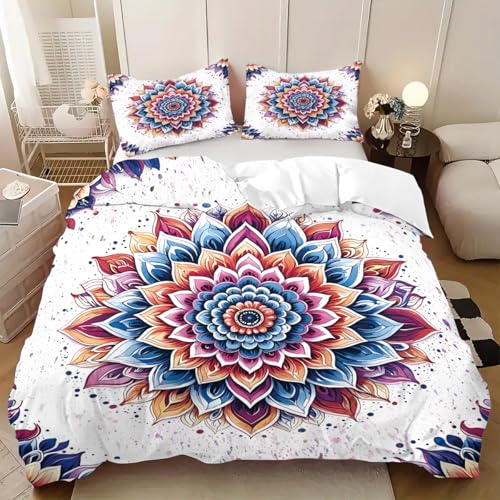 ZKTCYC Parure de Lit 90x190 Mandala Couleur Housse de Couette 90x190 Enfant Garçon Fille Adulte BohêMe Mandala Fleur Blanc Housse de Couette 1 Personne en...