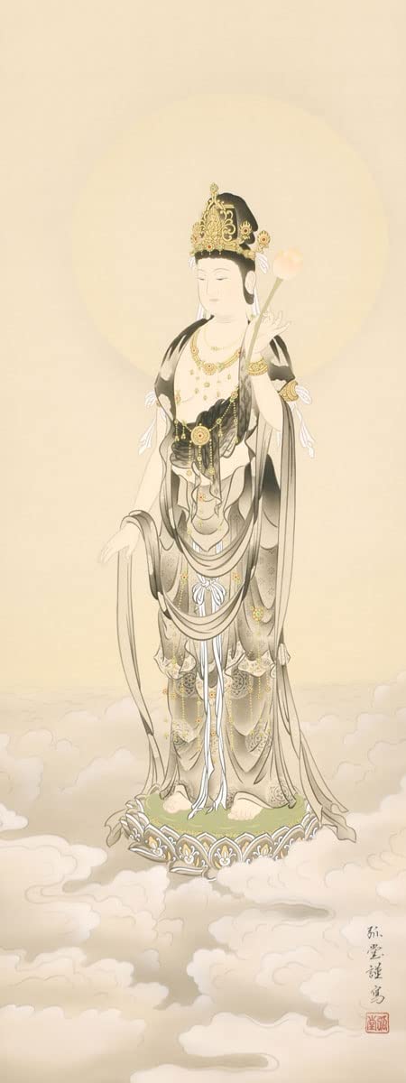 掛軸 美濃樽仙『白衣観世音図』仏画 紙本 肉筆 共箱付 掛け軸 a071014 掛軸 美濃樽仙『白衣観世音図』仏画 紙本 肉筆 共箱付 掛け軸 a071014