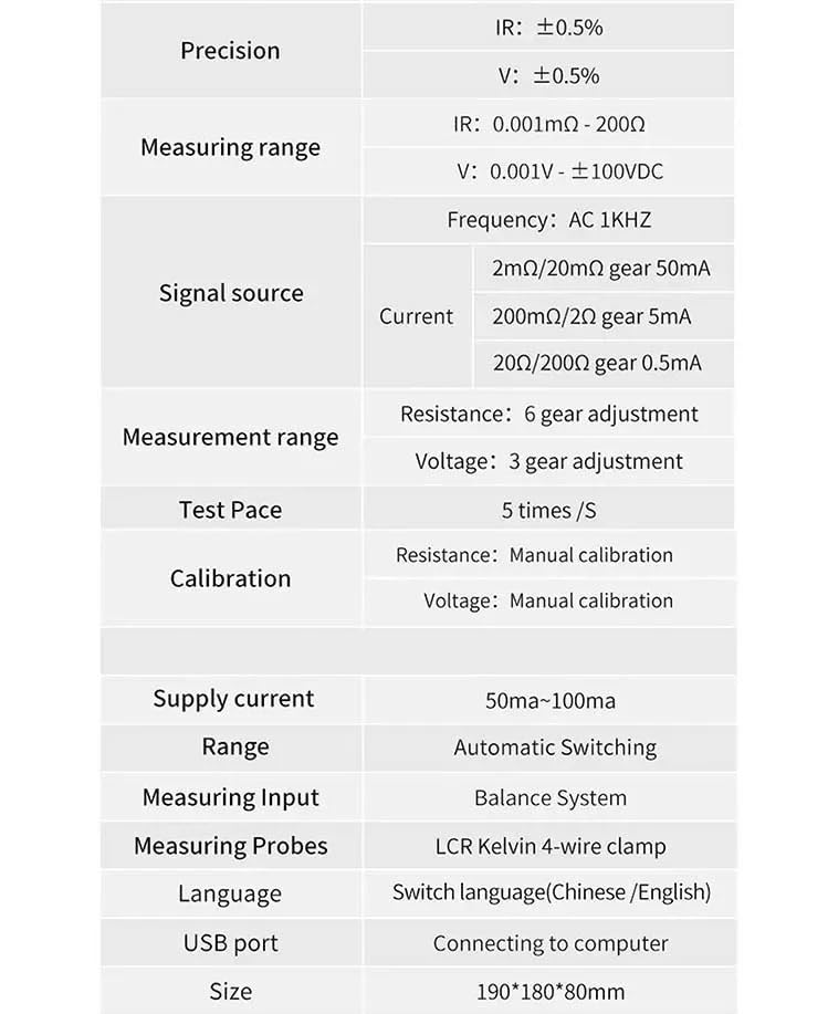 Probador de voltaje y resistencia interna de batería de alta precisión LCD de 2,4", resolución de 0,0001 mΩ, 0-100 V