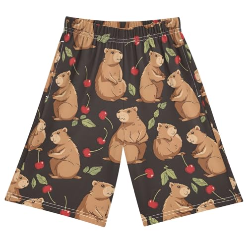 Capybaras and Cherry Short Pajama Pants Bottoms Soft Sleepwear with Pockets - Main Image