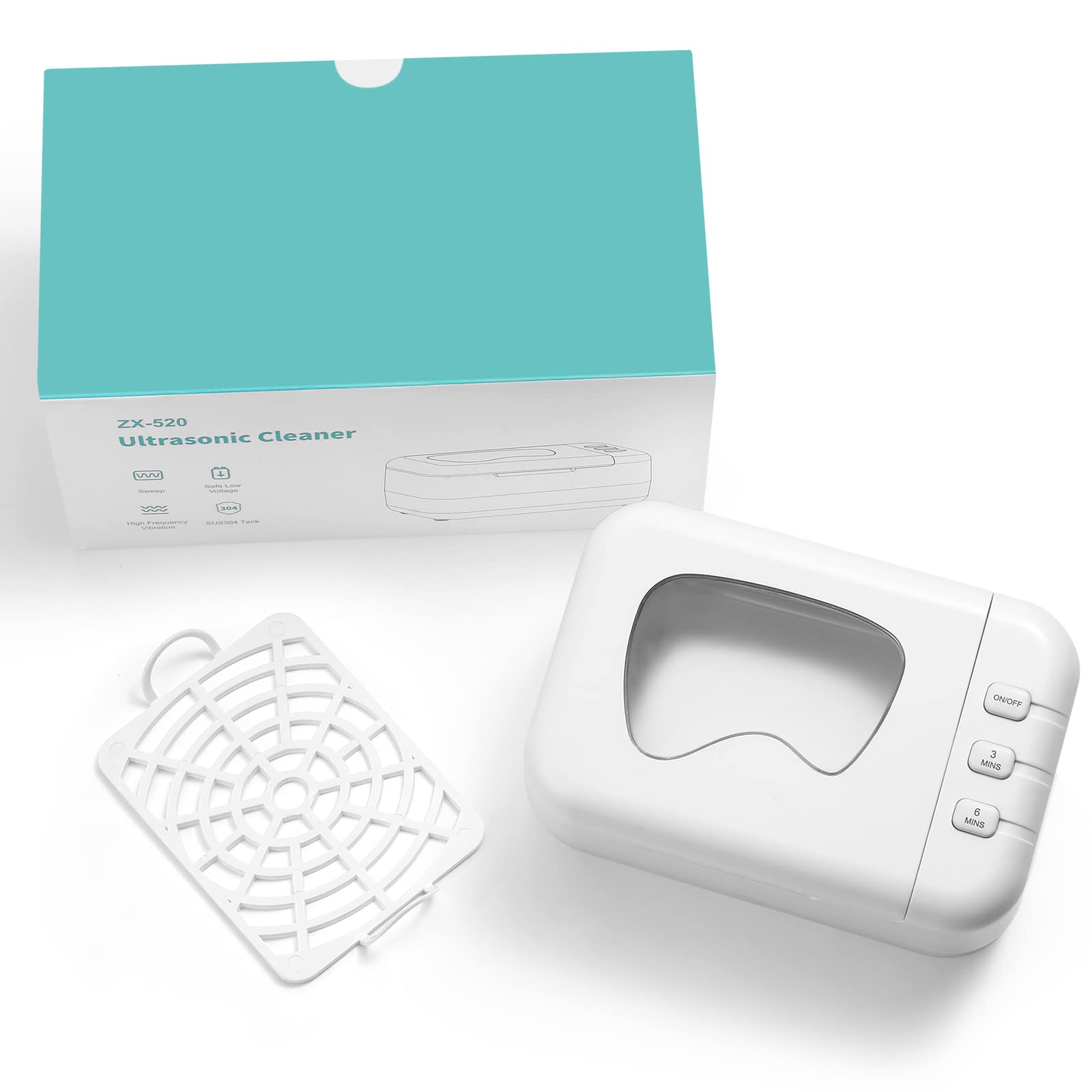 Professional Ultrasonic Cleaner Machine for Dentures, Retainer, Mouth Guard, Aligner, Whitening Trays, All Dental and Sleep Apnea Appliances (46kHz, 6.67oz, 24W)-White