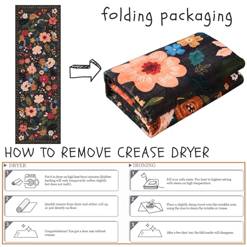 Runner Rug for Hallways Kitchen Rug Non Slip 2'x 6' Washable Runner Rugs with Rubber Backing Soft Floral Carpet Runner for Hallways, Kitchen, Laundry, Bedroom, Bathroom(Black)