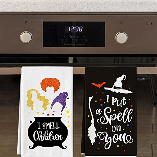 Anydesign Halloween Kitchen Towel White Black Hocus Pocus Tea Towel 18 X 28 Inch Witches Theme Hand Drying Cloth Washable Decorative Dishcloth For Home Kitchen Bathroom Cooking, 4 Pack #TOP5