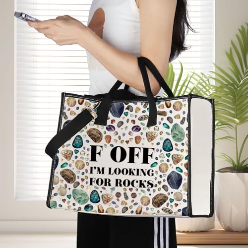 JNIAP Rock Collector Tote Bag Rock Lover Gift Geologist Gift F Off I'm Looking For Rocks Rock Hunter Shoulder Bag (F OFF Tote)4