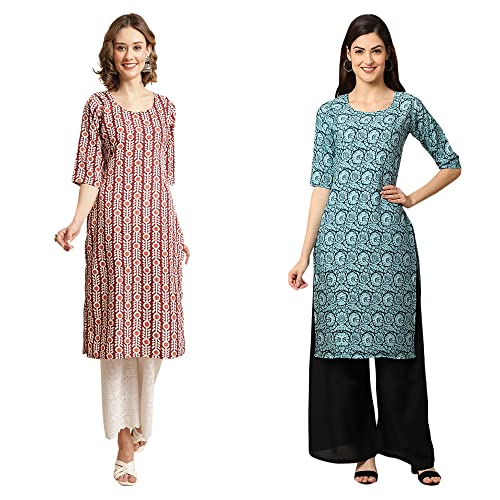 Image of Pinkmint Women's Crepe Digital Print Straight Kurta [Pack of 2]