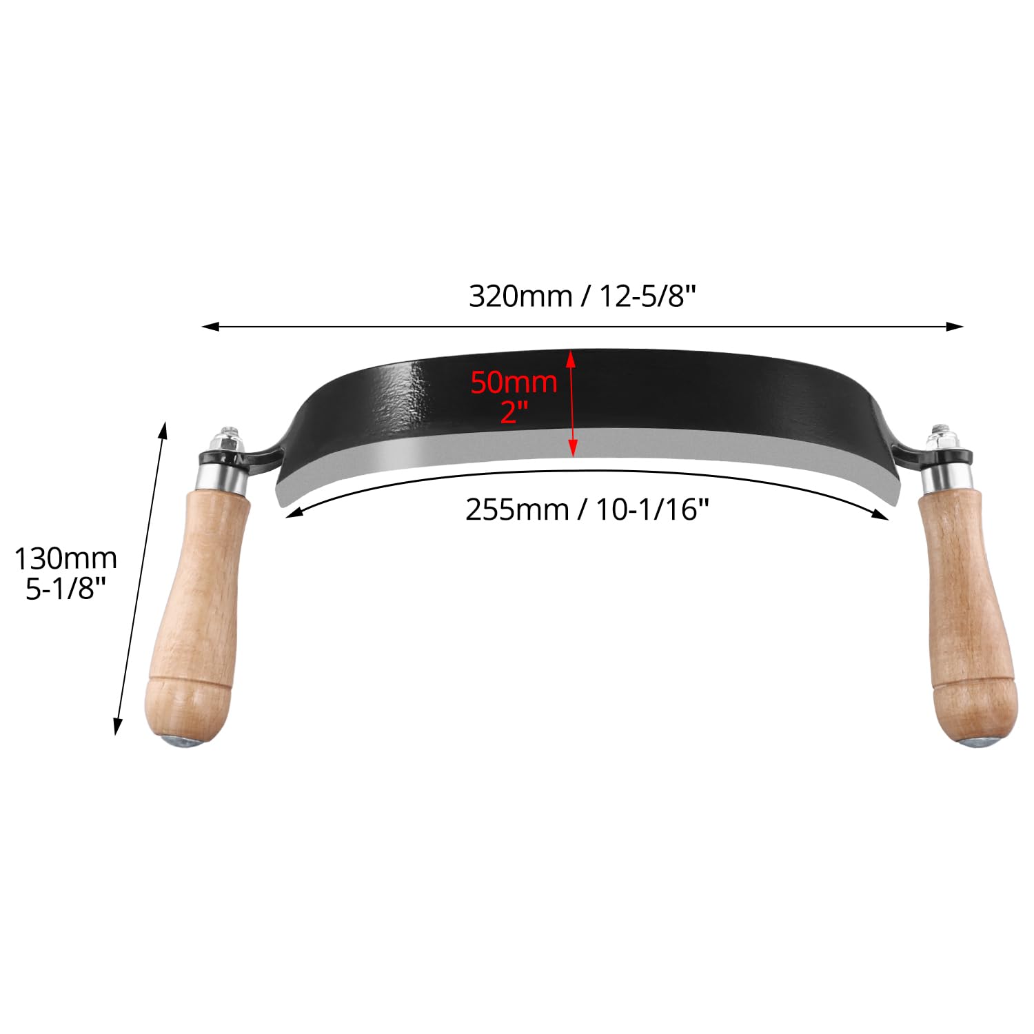 QWORK® Couteau à tirer courbés 250 mm, Lame acier à haute netteté, Poignées ergonomiques en bois