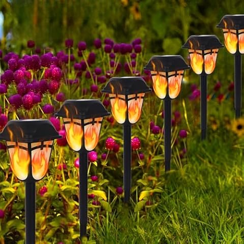Dynaming Solar Flame Torch Lights Outdoor, 9 Pack Flickering Flame Pathway Solar Lights, Auto On/Off Garden Decorative Lights, Waterproof Landscape Lighting for Lawn Patio Yard Walkway Deck Driveway Cover