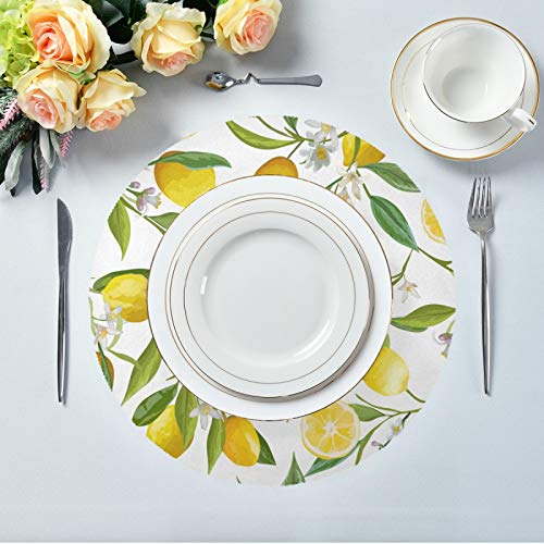 Senya Lemon Flowers Round Placemats Set Of 6 For Dining Table Heat Insulation Non-Slip Washable Place Mats #TOP2