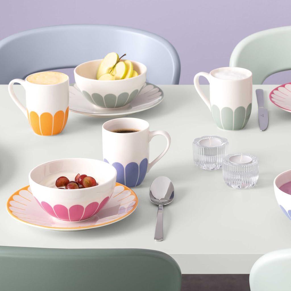 Villeroy & Boch - Fleur Soleil Starter-Set 8-teilig, Einsteiger-Set für 2 Personen, Becher Schalen und Teller mit Blumenmuster, Spülmaschinenfest & Mikrowellensicher, Premium Porzellan, Gelb