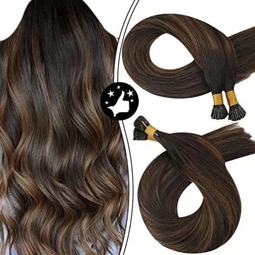 Moresoo Itip Human Hair Extensions 16 Inch Beaded Hair Extensions Color #2 Dark Brown to #6 Chestnut Brown Fusion Hair Extensions Cold Fusion Hair Extensions Itip Remy Hair Extensions 40g 50s