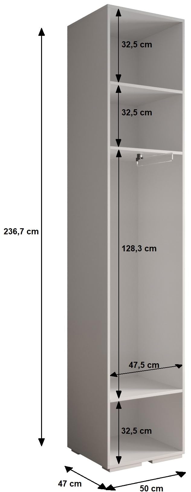 ABIKSMEBLE Inova 1 Ensemble de Meubles - Garde-Robe Moderne - pour Chambre à Coucher, Salon, Entrée, Chambre d'enfant - Meuble de Rangement pour Dressing - 236,7x250x47cm - Blanc, Manila 02, Or