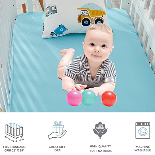 Brandream Baby Crib Bedding Sets Boys Truck Construction Vehicle Car Nursery Comforter Set 6 Pieces 100% Breathable Cotton,Blue White #TOP2