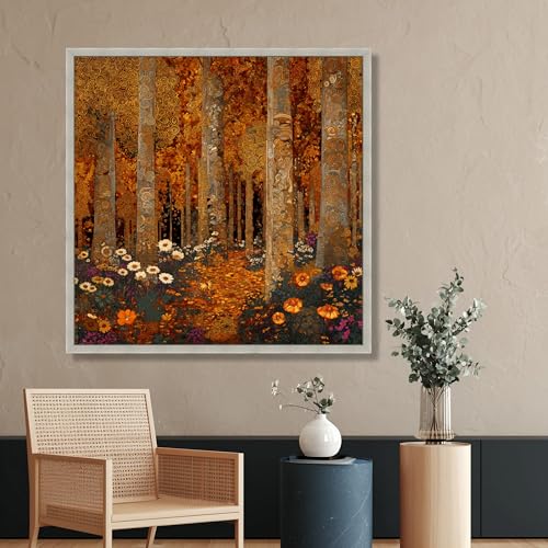 Tableau sur toile chemin forestier décoration murale florale 50x50