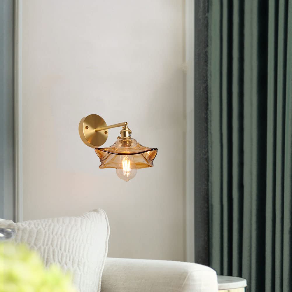 Apliques de Pared Ajustables para Interiores con Pantalla de Cristal marrón, Modernos y creativos, con Interruptor, Base de Hierro E27, Estilo Industrial, Ideales para Dormitorio, Sala de es