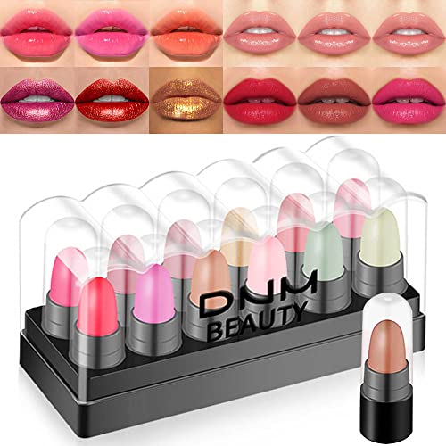 Bingbrush 12Pcs Mini Capsule Makeup Lipstick Pills Set,Color Changing Jelly Magic Lipstick +Strawberry Mint Apple Flavor Lip Balm +Matte +Metallic Lipstick Women Mood Cute Purse Lip Stick #TOP11