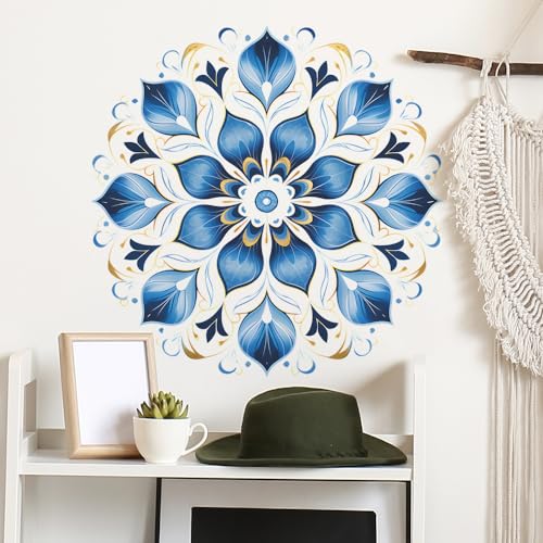 HGDESIGN ® Adesivo da parete per finestra Mandala blu verde (LxA) 56 x 56 cm per soggiorno, camera da letto, decorazione murale in stile bohémien, corridoio, yoga (B)