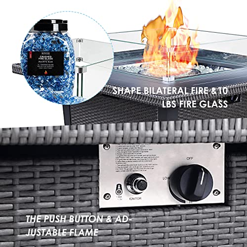 42 Inch Propane Gas Fire Pit Table 50,000 Btu Outdoor Firepit For Outside,Csa Certified With Aluminum Tabletop, Rattan Wicker, Auto-Ignition, Wind Guard And Weather Cover Outside Garden Backyard,Grey #TOP1