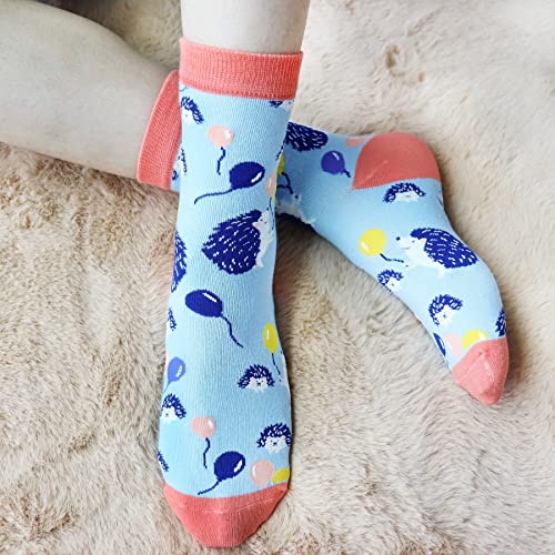 Jeasona – Meias divertidas femininas divertidas de algodão, Multicolored Hedgehog, 5-8