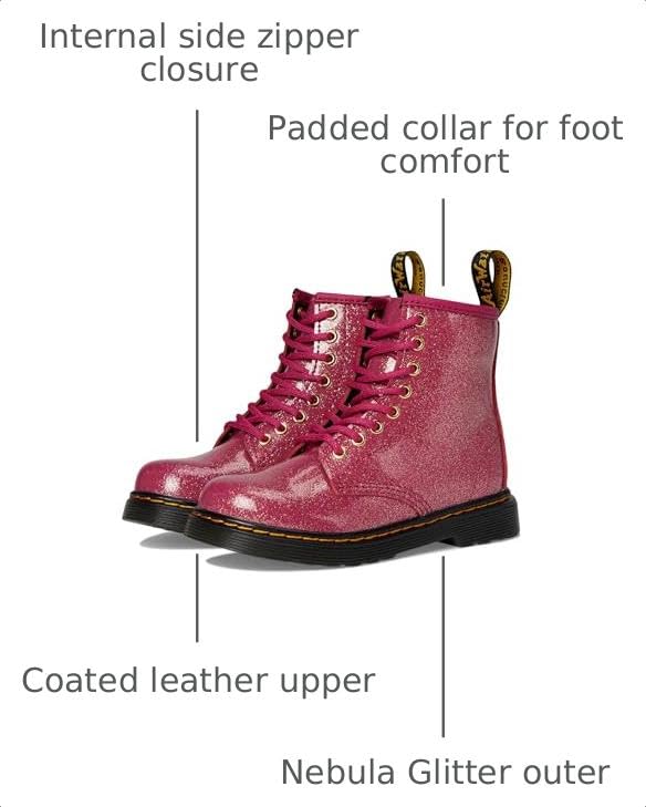 Image of Dr. Martens Kids Unisex 1460 J (Little Kid /Big Kid) Fuchsia /Silver /Gold Glitter, 2 Little Kid Medium