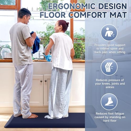 Image of 4 /5 Inch Thick Kitchen Mat Anti Fatigue Mat Kitchen Rugs Kitchen Decor Non-Slip, Stain & Water Resistant, Kitchen Mats Desk Mat for Kitchen, Office, Workshop, Blue, 17'' x 60''