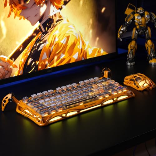 Image of GravaStar Mercury K1 Pro Wireless Mechanical Gaming Keyboard, Aluminum Alloy 75% Layout, Hot-Swappable RGB Custom Keyboard with Linear Switches - Handcrafted Battle-Worn Yellow Edition