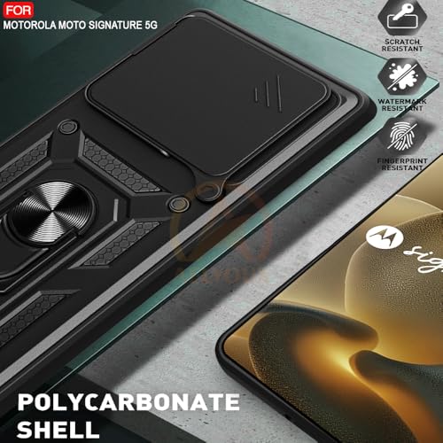Image of Armor Bumper Back Cover Case for Motorola Moto Signature 5G | Rotating Camera Cover, Ring Holder & Kickstand | Heavy Duty & 360 Degree Protection Motorola Moto Signature 5G Back Cover (Black)