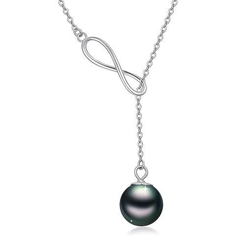 Tahitian Black Pearl AAAA 18K White Gold Plated Sterling Silver Y Necklace for Anni...