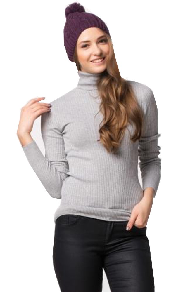Roll-Neck Women's Tops Women's Pale Pink New Stretchy Roll-Neck Long-Sleeve Cotton Plain Tops (Large - Uk 14 (42), )