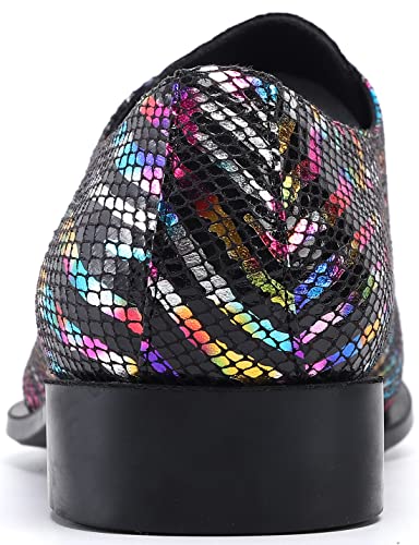 Santimon Men's Dress Derby Rainbow Stripe Metal Lion Embossed Shoes4