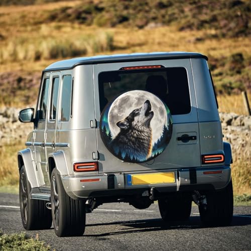 Image of Wolf Spare Tire Cover - Funny Wheel Protectors Waterproof Universal Wheel Cover for SUV Rv Travel Trailer Camper Truck 14 Inch