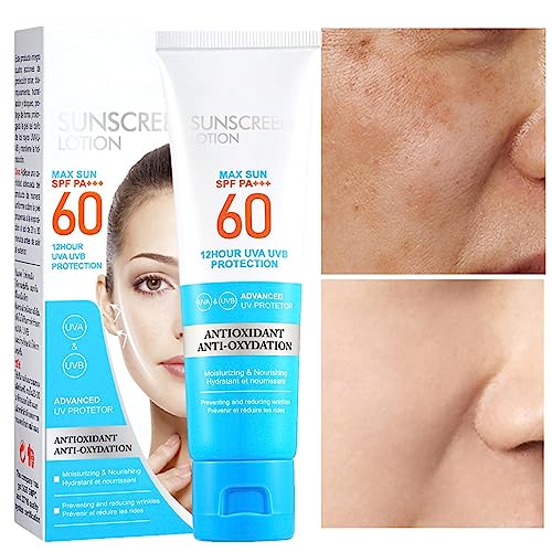 Loción bloqueadora solar - SPF 60 PA+++ Crema hidratante facial amplio espectro | 0ml Loción Crema Protectora Solar Refrescante para Protección UV y Cuidado Facial Onlynery