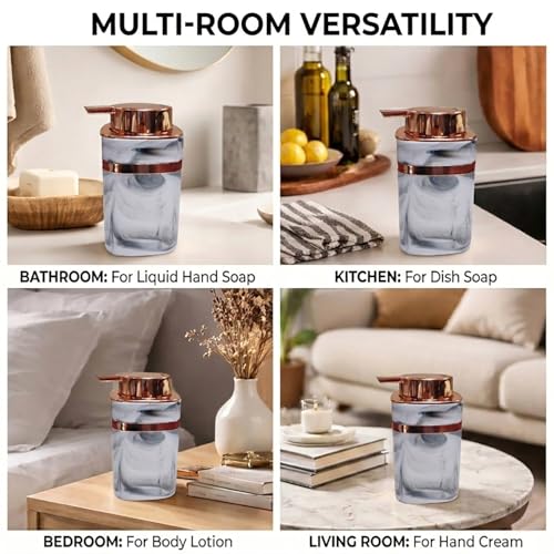 Image of Luxe Home International Marble Pattern Plastic Soap Dispenser for Bathroom and Kitchen Sink Leak Proof Liquid Hand Wash Square Bottle Lightweight Smooth Finish (13.5x7 cm White) Pack of 1
