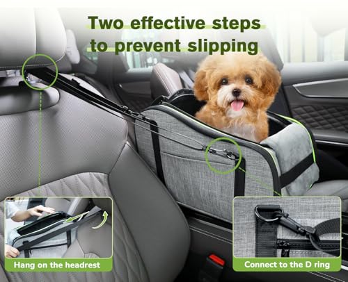 Pecute Assento de carro para cachorro console assento de reforço com apoio de braço para cachorro, a