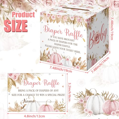 Image of Teling 51 Pcs Fall Pumpkin Diaper Raffle Ticket with Box Baby Shower Holder