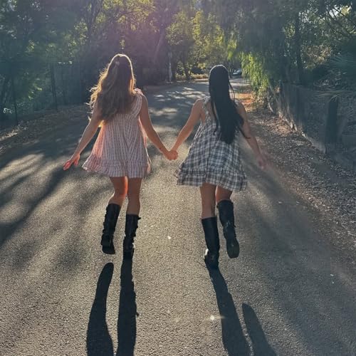 Image of HOXIJIA Women Cute Floral Printed Mini Dress Sleeveless Bow Front Loose Ruffled Short Dress Summer Gingham Babydoll One Piece