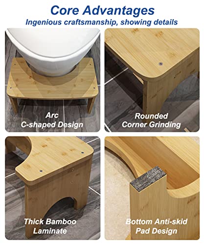 Bamboo Toilet Stool For Adults, 6.5" Poop Stool, Bathroom Toilet Poop Stool With Non-Slip Mat For Adults Children, Original Simple Design Healthy Portable Adult Toilet Poop Stool. (Wood) Healthy Gifts #TOP4