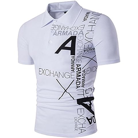 Sportides Men's Fashion Fashion Printing Short Sleeve Polo Shirt T-Shirt Tops JZA092 White M Cover