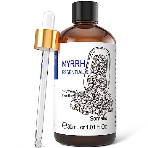 HIQILI 100% Pure Myrrh Essential Oil for Skin and Pain Relief - 1.01 Fl Oz