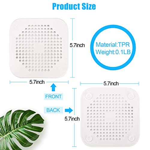 Square Drain Cover For Shower 5.7-Inch Tpr Drain Hair Catcher Flat Silicone Plug For Bathroom And Kitchen Grey/White Filter Shower Drain Protection Flat Strainer Stopper With Suction Cups (White) #TOP1