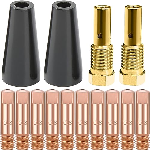 EATBALE 14AK Kit de puntas de boquilla sin gas de núcleo de flujo, punta de contacto de soldadura MIG 0.8 mm 0.030 '' M6, consumibles de soplete para accesorios de soldador MIG 14AK (14 piezas)