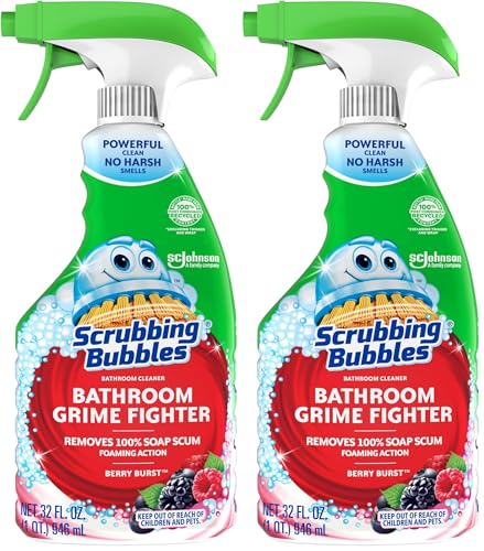Image of Scrubbing Bubbles Bathroom and Shower Cleaner Spray, Foaming Action Bathroom Grime Fighter Removing Soap Scum, Berry Burst Scent, 32oz (Pack of 2)