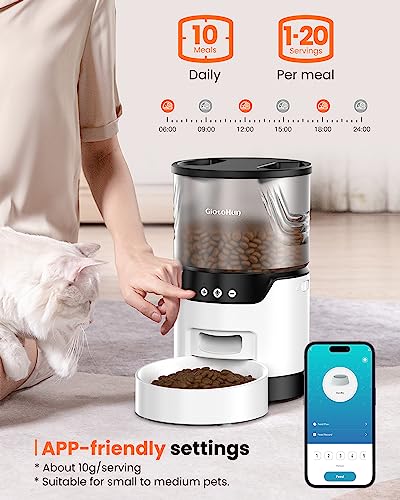 Giotohun Automatic Cat Feeders, Wifi Cat Food Dispenser, Programmable Timed Cat Feeder, Pet Feeder With 1-10 Meals Per Day, App Control, Dual Power Supply, 10S Voice Recorder #TOP1