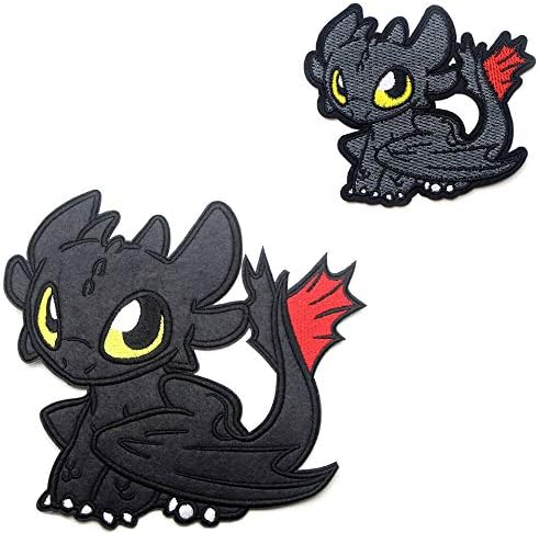 Party Hive 2pc How to Train Dragon Toothless (Night Fury) Embroidered Iron On Sew On Applique Patch [Clothing, Backpack, Jeans, Hat, Jacket]