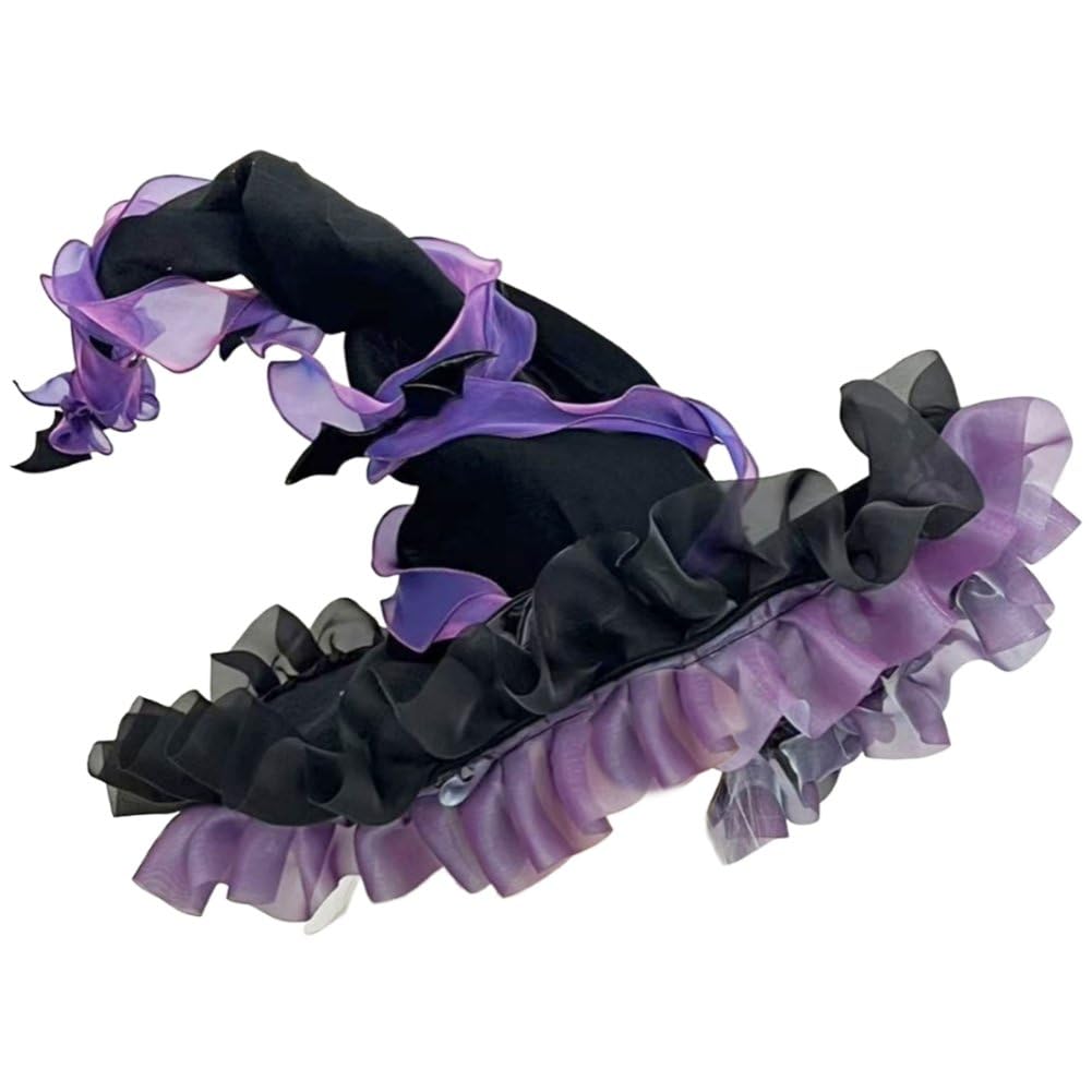 Fituenly Women's Purple Halloween Witch Hat, Foldable Dark Bat Wizard, Wide Brim Pointed Hat, Large Brim Gothic Lolita Prop Headwear For Party Fancy Dress