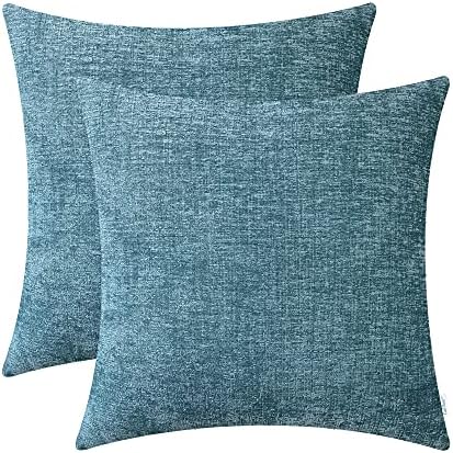 CaliTime Pack of 2 Cozy Throw Pillow Covers Cases for Couch Sofa Home Decoration Solid Dyed Soft Chenille 45cm X 45cm Burgundy