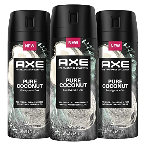 Axe Fine Fragrance Collection Premium Deodorant Body Spray For Men Pure Coconut 3 Count With 72H Odor Protection And Freshness Infused With Coconut Eucalyptus And Oak Essential Oils 4Oz #TOP16