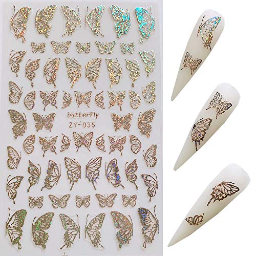 Nail Angel 8Sheets Nail Art Adhesive Sticker Sheets Different Laser Gold And Silver Color Butterfly Shapes Nail Art Decoration 10238 #TOP2