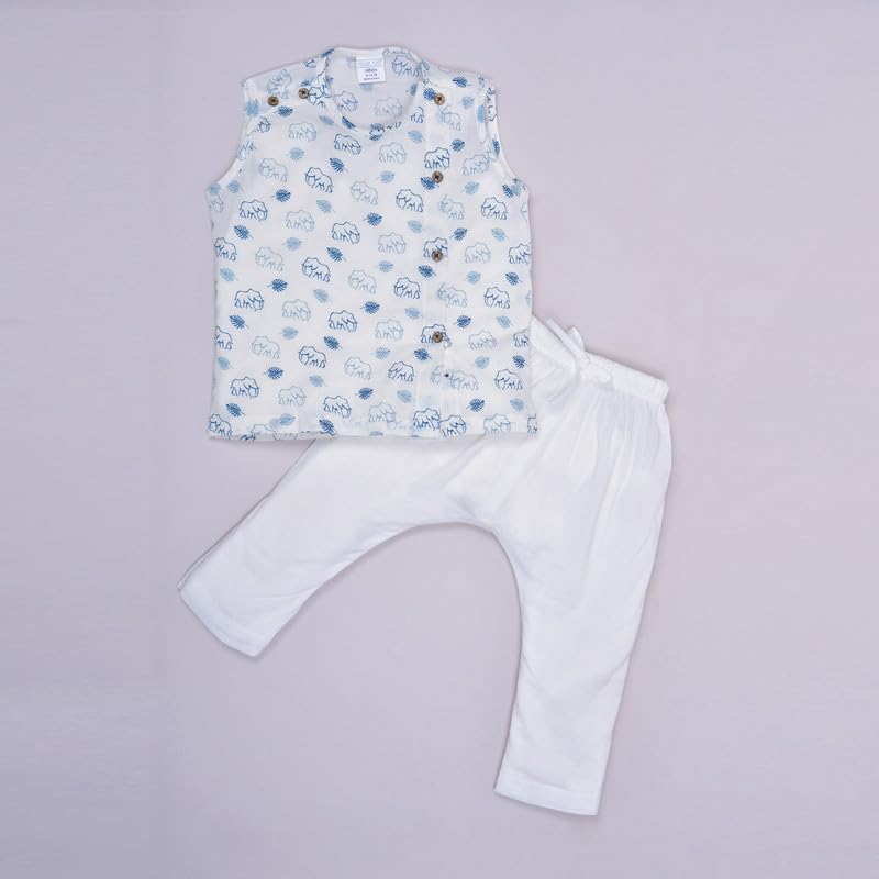Image of POLKA TOTS Pure Cotton New Born Dress | Ultra-Soft, Breathable & Lightweight Sleeveless Jhabla Pant Set for Baby Boys & Girls | Baby Summer Clothes | Traditional Jabla & Pyjama Set for Newborns